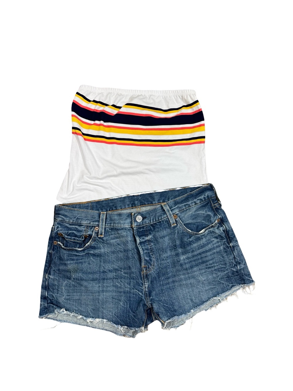 gaze White Strapless Tube Top with Multicolor Stripes - Picture 7 of 8
